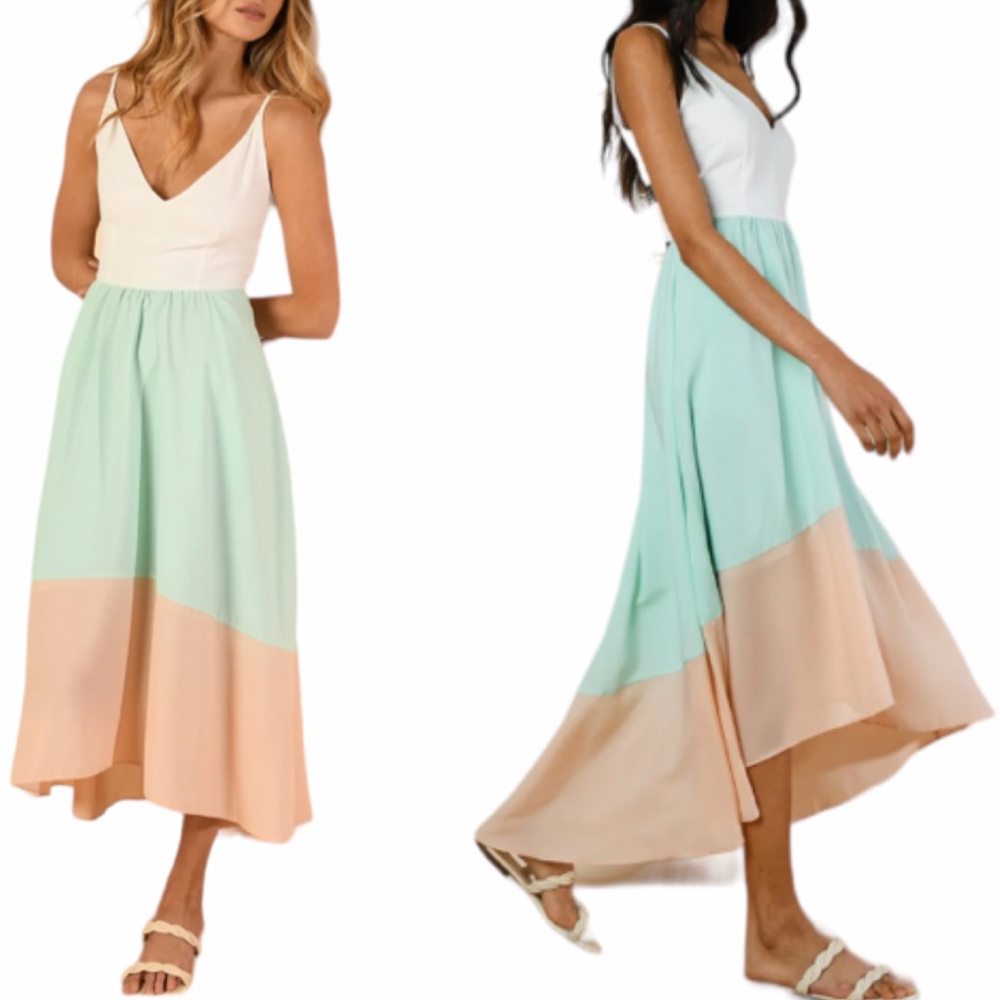 Anthropologie hutch silk mint tangerine color block high low dress size medium